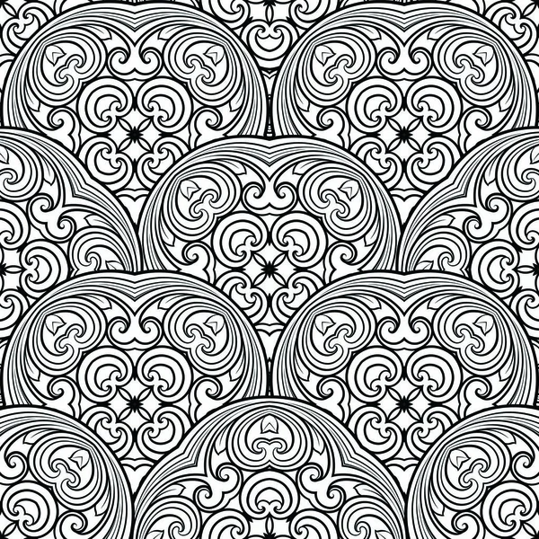 Naadloos geometrisch lijnpatroon in Oosterse of Arabische stijl. Exquise monochrome textuur. Zwart-wit grafische achtergrond, kantpatroon — Stockvector