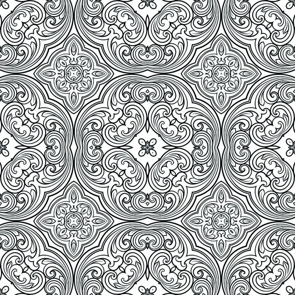 Seamless geometric line pattern in eastern or arabic style. Exquisite monochrome texture. Black and white graphic background, lace pattern — Stock Vector