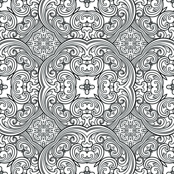 동부 또는 아랍어 스타일의 완벽 한 기하학적 라인 패턴. 절묘 한 단색 텍스처. 흑백 그래픽 배경, 레이스 패턴 — 스톡 벡터