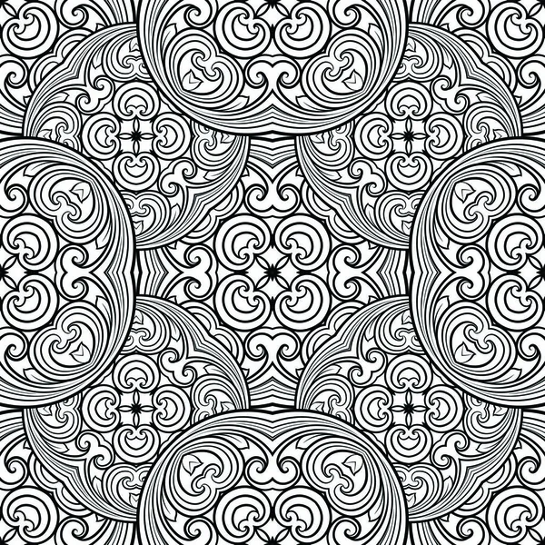 Naadloos geometrisch lijnpatroon in Oosterse of Arabische stijl. Exquise monochrome textuur. Zwart-wit grafische achtergrond, kantpatroon — Stockvector