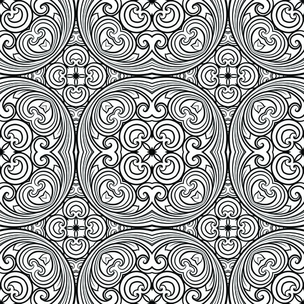 Seamless geometric line pattern in eastern or arabic style. Exquisite monochrome texture. Black and white graphic background, lace pattern — Stock Vector