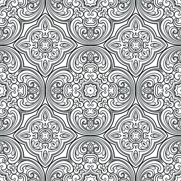 Patrón de línea geométrica inconsútil en estilo oriental o árabe. Exquisita textura monocromática. Fondo gráfico en blanco y negro, patrón de encaje — Vector de stock