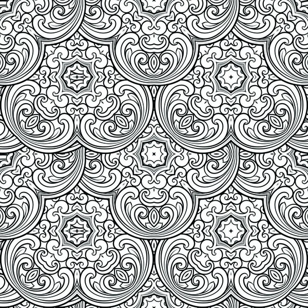 Patrón de línea geométrica inconsútil en estilo oriental o árabe. Exquisita textura monocromática. Fondo gráfico en blanco y negro, patrón de encaje — Vector de stock
