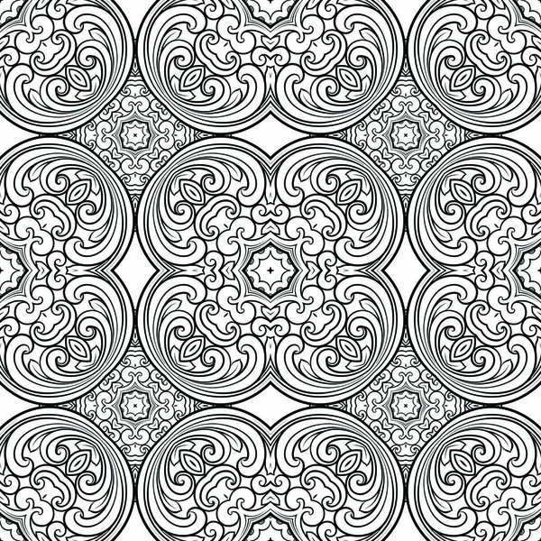 Modèle de ligne géométrique sans couture dans un style oriental ou arabe. Exquise texture monochrome. Fond graphique noir et blanc, motif dentelle — Image vectorielle