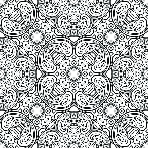 Patrón de línea geométrica inconsútil en estilo oriental o árabe. Exquisita textura monocromática. Fondo gráfico en blanco y negro, patrón de encaje — Vector de stock