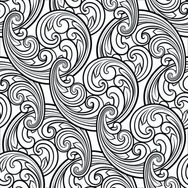 Sorunsuz Barok çizgi deseni Doğu ya da Arap tarzında kayar. Nefis tek renkli doku. Siyah-beyaz grafik arka plan, dantel modeli