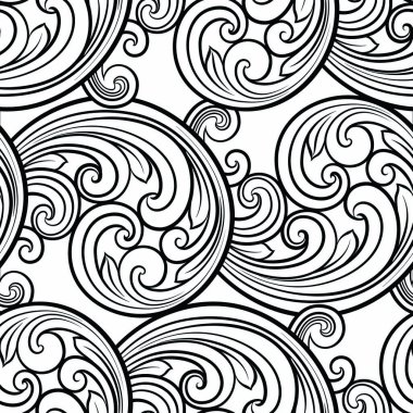 Sorunsuz Barok çizgi deseni Doğu ya da Arap tarzında kayar. Nefis tek renkli doku. Siyah-beyaz grafik arka plan, dantel modeli