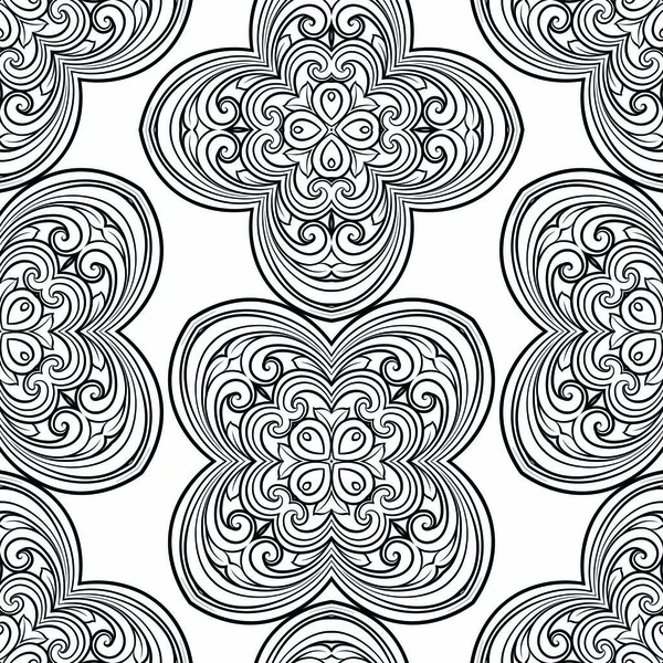 Naadloos geometrisch lijnpatroon in Oosterse of Arabische stijl. Exquise monochrome textuur. Zwart-wit grafische achtergrond, kantpatroon — Stockvector