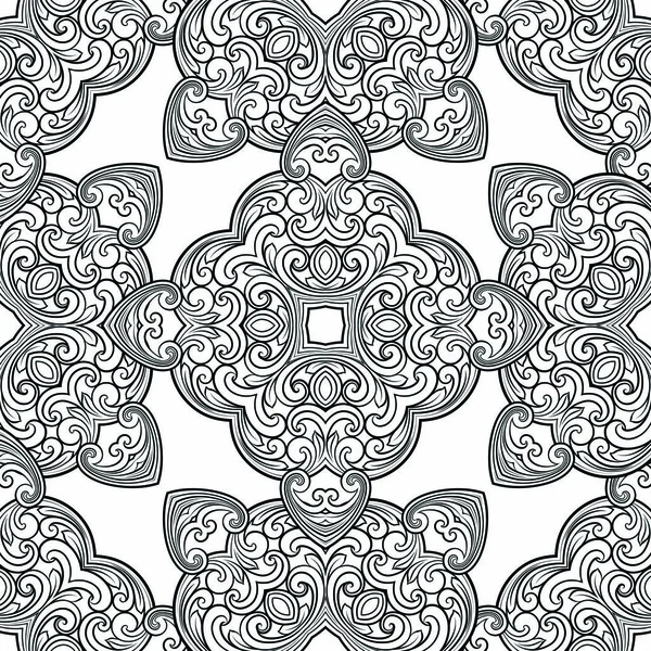 Modèle de ligne géométrique sans couture dans un style oriental ou arabe. Exquise texture monochrome. Fond graphique noir et blanc, motif dentelle — Image vectorielle