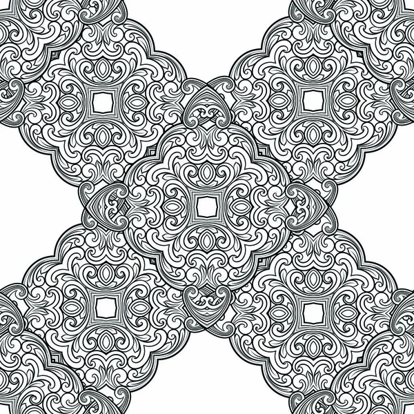 동부 또는 아랍어 스타일의 완벽 한 기하학적 라인 패턴. 절묘 한 단색 텍스처. 흑백 그래픽 배경, 레이스 패턴 — 스톡 벡터