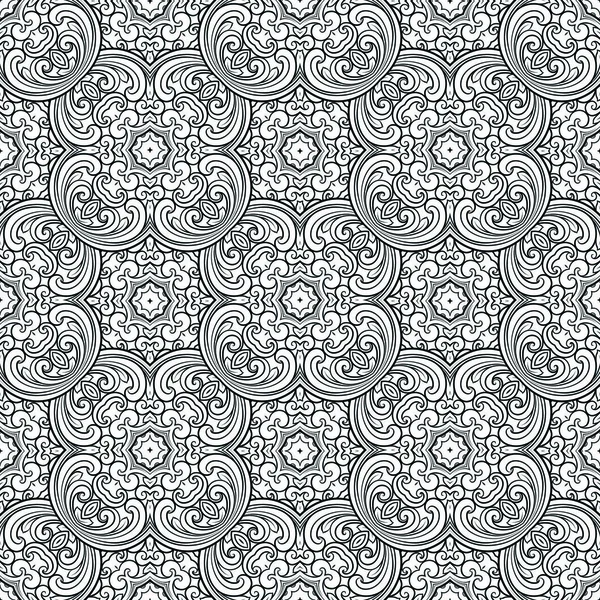 Modèle de ligne géométrique sans couture dans un style oriental ou arabe. Exquise texture monochrome. Fond graphique noir et blanc, motif dentelle — Image vectorielle
