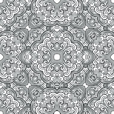 Doğu veya Arapça tarzında Dikişsiz geometrik çizgi deseni. Zarif tek renkli doku. Siyah beyaz grafik arka plan, dantel desen