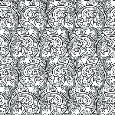 Sorunsuz Barok çizgi deseni Doğu ya da Arap tarzında kayar. Nefis tek renkli doku. Siyah-beyaz grafik arka plan, dantel modeli