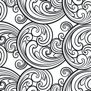 Sorunsuz Barok çizgi deseni Doğu ya da Arap tarzında kayar. Nefis tek renkli doku. Siyah-beyaz grafik arka plan, dantel modeli