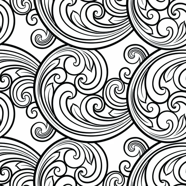 Patrón de línea de pergaminos barrocos sin costura en estilo oriental o árabe. Exquisita textura monocromática. Fondo gráfico en blanco y negro, patrón de encaje — Vector de stock