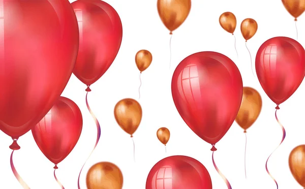 Cor vermelha brilhante Balões de hélio voador pano de fundo com efeito de borrão. Casamento, Aniversário e Aniversário. Ilustração vetorial para cartão de convite, folheto do partido, banner —  Vetores de Stock