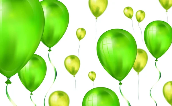 Brillante verde Helio volador Fondo de globos con efecto difuminado. Fondo de boda, cumpleaños y aniversario. Ilustración del vector para la tarjeta de invitación, folleto del partido, bandera — Archivo Imágenes Vectoriales