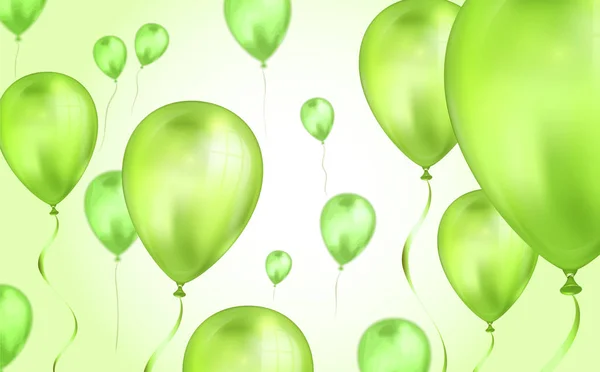 Verde oliva brilhante Balões de hélio voador pano de fundo com efeito de borrão. Casamento, Aniversário e Aniversário. Ilustração vetorial para cartão de convite, folheto do partido, banner —  Vetores de Stock