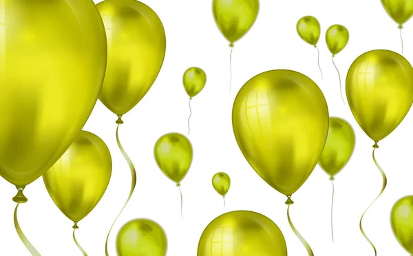 Блестящие оливково-зеленые летящие гелиевые шарики фон с эффектом размытия. Свадьба, день рождения и годовщина. Векторная иллюстрация пригласительного билета, брошюры, баннера — стоковый вектор