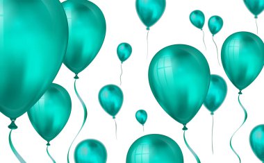 Glossy teal color Flying helium Balloons backdrop with blur effect. Wedding, Birthday and Anniversary Background. Vector illustration for invitation card, party brochure, banner clipart