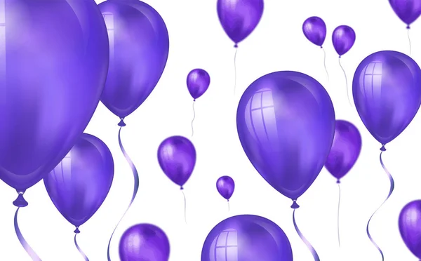 Glänzend lila Farbe fliegende Heliumballons Hintergrund mit Unschärfeeffekt. Hochzeit, Geburtstag und Jubiläum Hintergrund. Vektor-Illustration für Einladungskarte, Parteibroschüre, Banner — Stockvektor