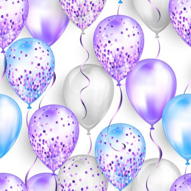 Tasarımınız için parlak gerçekçi 3d helyum balonlardan yapılmış dikişsiz desen. Parıltı ve kurdele ile parlak balonlar, doğum günü partisi broşürleri, davet kartı veya bebek duş için mükemmel dekorasyon