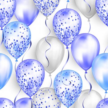 Tasarımınız için parlak gerçekçi 3d helyum balonlardan yapılmış dikişsiz desen. Parıltı ve kurdele ile parlak balonlar, doğum günü partisi broşürleri, davet kartı veya bebek duş için mükemmel dekorasyon