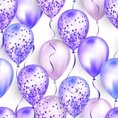 Tasarımınız için parlak gerçekçi 3d helyum balonlardan yapılmış dikişsiz desen. Parıltı ve kurdele ile parlak balonlar, doğum günü partisi broşürleri, davet kartı veya bebek duş için mükemmel dekorasyon