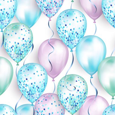 Tasarımınız için parlak gerçekçi 3d helyum balonlardan yapılmış dikişsiz desen. Parıltı ve kurdele ile parlak balonlar, doğum günü partisi broşürleri, davet kartı veya bebek duş için mükemmel dekorasyon