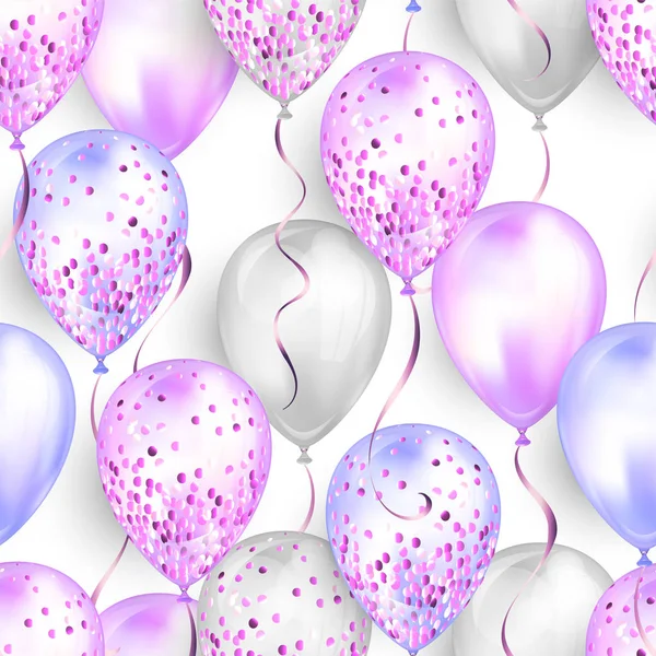 Varrat nélküli mintázat, fényes, valósághű 3D hélium ballonból készül. Fényes és csillámló csillogás, tökéletes dekoráció születésnapi party prospektusokhoz, meghívó vagy baba zuhany — Stock Vector