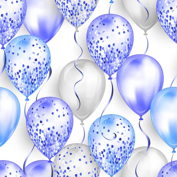 Nahtloses Muster aus glänzenden, realistischen 3D-Heliumballons für Ihr Design. Hochglanz-Luftballons mit Glitzer und Schleife, perfekte Dekoration für Geburtstagsbroschüren, Einladungskarte oder Babydusche — Stockvektor