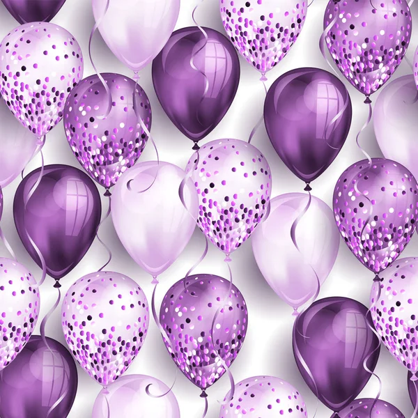 Varratmentes mintázat fényes lila valósághű 3D hélium léggömbökkel. Fényes és fénylő léggömbök, tökéletes dekoráció születésnapi party prospektusok, meghívó — Stock Vector