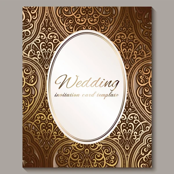 Cartão de convite de casamento com bronze e ouro brilhante oriental e barroco rica folhagem. Ornate fundo islâmico para o seu projeto. Islã, árabe, indiano, Dubai . —  Vetores de Stock