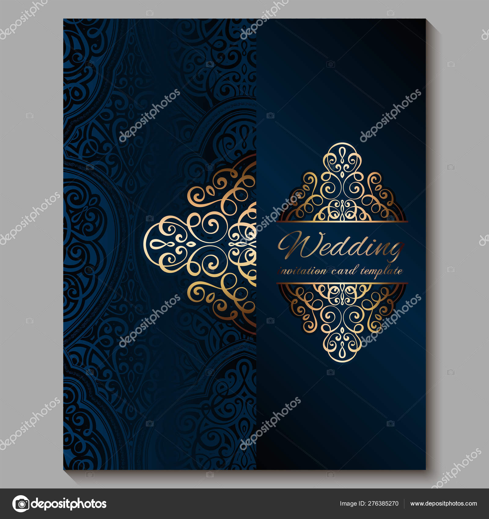Wedding Invitation Card With Gold Shiny Eastern And Baroque Rich