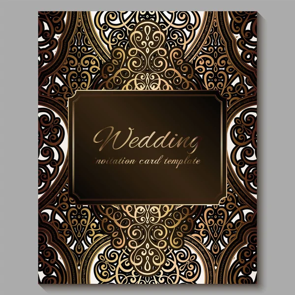 Hochzeitseinladungskarte mit goldglänzendem orientalischem und barockem Blattwerk. königliche Bronze verziert islamischen Hintergrund für Ihr Design. Islam, Arabisch, Indisch, Dubai. — Stockvektor