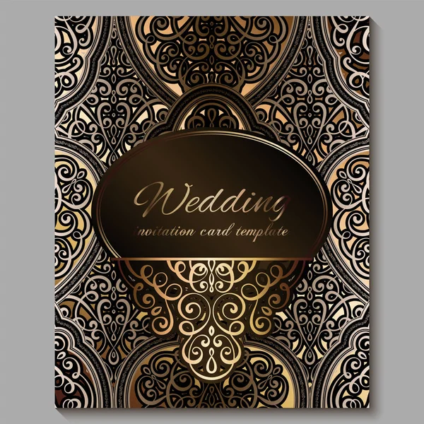 Hochzeitseinladungskarte mit goldglänzendem orientalischem und barockem Blattwerk. königliche Bronze verziert islamischen Hintergrund für Ihr Design. Islam, Arabisch, Indisch, Dubai. — Stockvektor