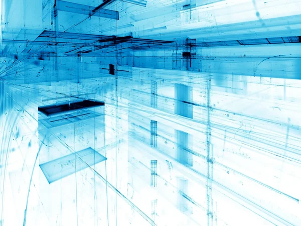 Beyaz ve mavi teknoloji arka plan kopya alanı ile. Soyut bilgisayar tarafından oluşturulan görüntü. Dijital Sanat: düz çizgiler ve dikdörtgenler fütüristik tasarımı. VR veya sci-fi kavramı zemin.