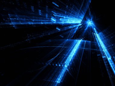 Teknolojik altyapı - cam portal. Soyut bilgisayar tarafından oluşturulan 3d çizim. Fraktal arka plan bilim-kurgu, modern teknoloji veya sanal gerçeklik tasarım projeleri için.