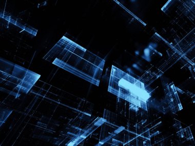 Cam blok - teknolojik altyapı. Soyut bilgisayar tarafından oluşturulan görüntü. Fractal sanat - ışık efektleri ile fütüristik yapısı. Bilim kurgu ya da sanal gerçeklik kavramı.