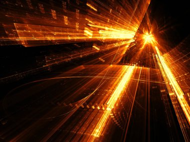 Altın arka plan - cam portal. Soyut bilgisayar tarafından oluşturulan 3d çizim. Fraktal arka plan bilim-kurgu, modern teknoloji veya sanal gerçeklik tasarım projeleri için.