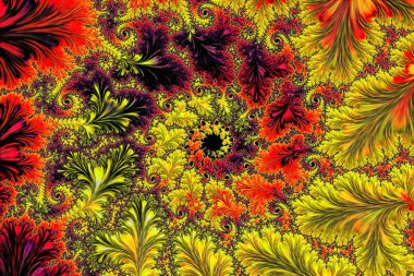 Süslü fraktal arka plan - soyut bilgisayar tarafından oluşturulan görüntü. Dijital Sanat: yaprakları ve spiral, bir çerçeve oluşturma. Kartları için web tasarım, kapsar.