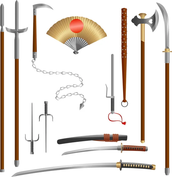 Japonés medieval samurai armas cuchillas y lanzas — Archivo Imágenes Vectoriales