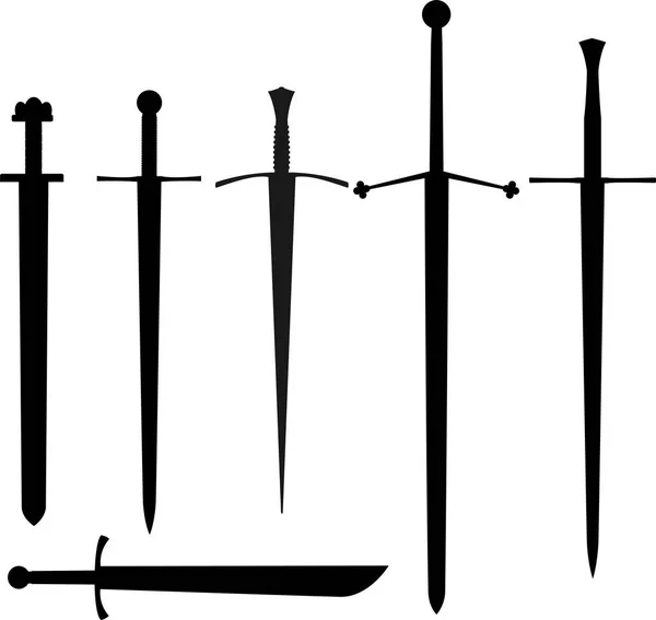 Conjunto de espadas medievales contorno negro aislado — Archivo Imágenes Vectoriales