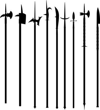 Beyaz arka plan üzerinde izole set vektör sırık silahlar silah anahat