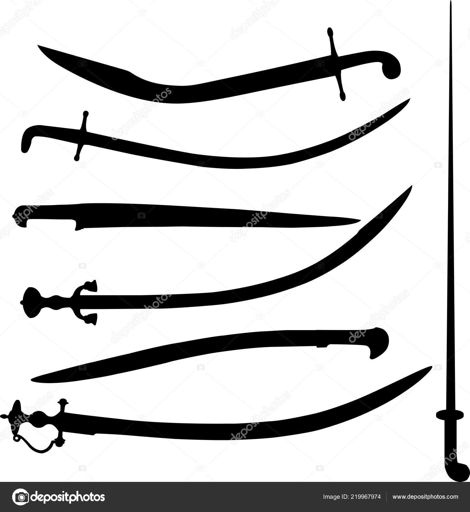 Set of east sabres, knife, sword outline black isolated Stock Vector by  ©OlgaSalt 219967974, image size:1561x1700