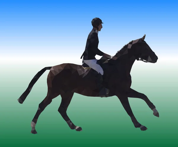 Ο αναβάτης καλπάζοντας πάνω σε άλογο. Χαμηλή poly εικονογράφηση διάνυσμα — Διανυσματικό Αρχείο