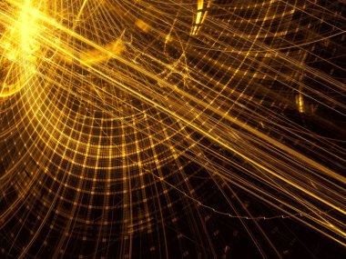 Altın arka plan - eğrileri, kılavuz ve ışık efektleri. Bilgisayar tarafından oluşturulan soyut resim - fraktal. Afiş, broşür, afiş için.
