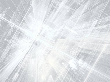 Teknoloji veya iş arka plan - bilgisayar tarafından oluşturulan görüntü beyaz. Dijital Sanat: ufuk noktasıyla düz çizgiler bileşimi. Kartları, kapakları, posterler için soluk zemin.