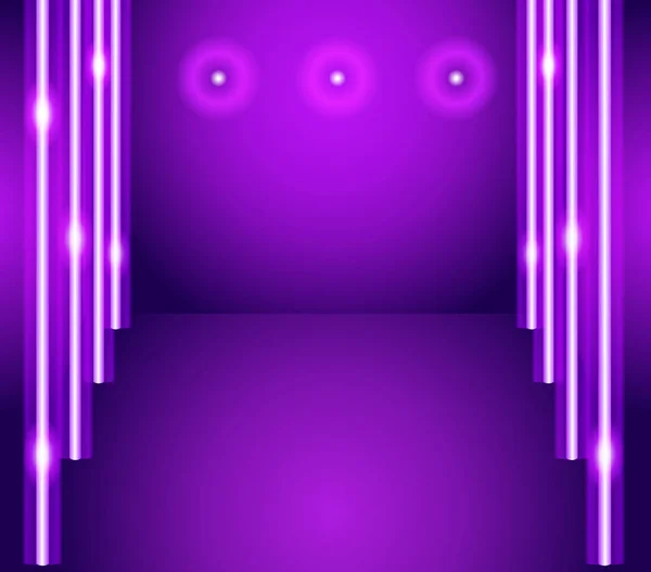 Fialový Pokoj Neon Žhnoucí Pruhy Vektorové Pozadí Moderní Pozadí Perspektivní — Stockový vektor