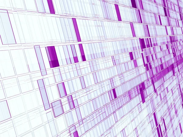 White and purple technology or sci-fi backdrop - diagonal wall consist of rectangular cells. Abstract computer-generated image - light background with perspective and grid.